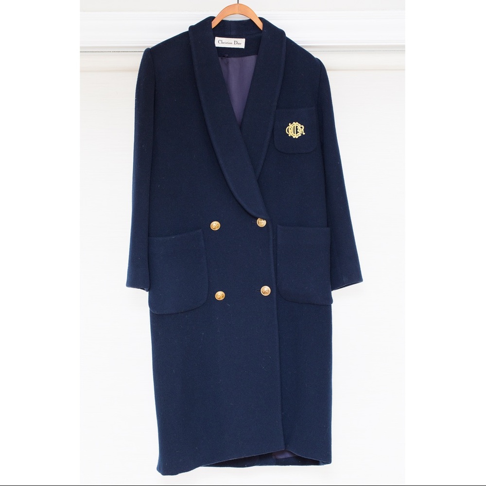 Vintage CHRISTIAN DIOR Long Navy Blue Coat Size 4